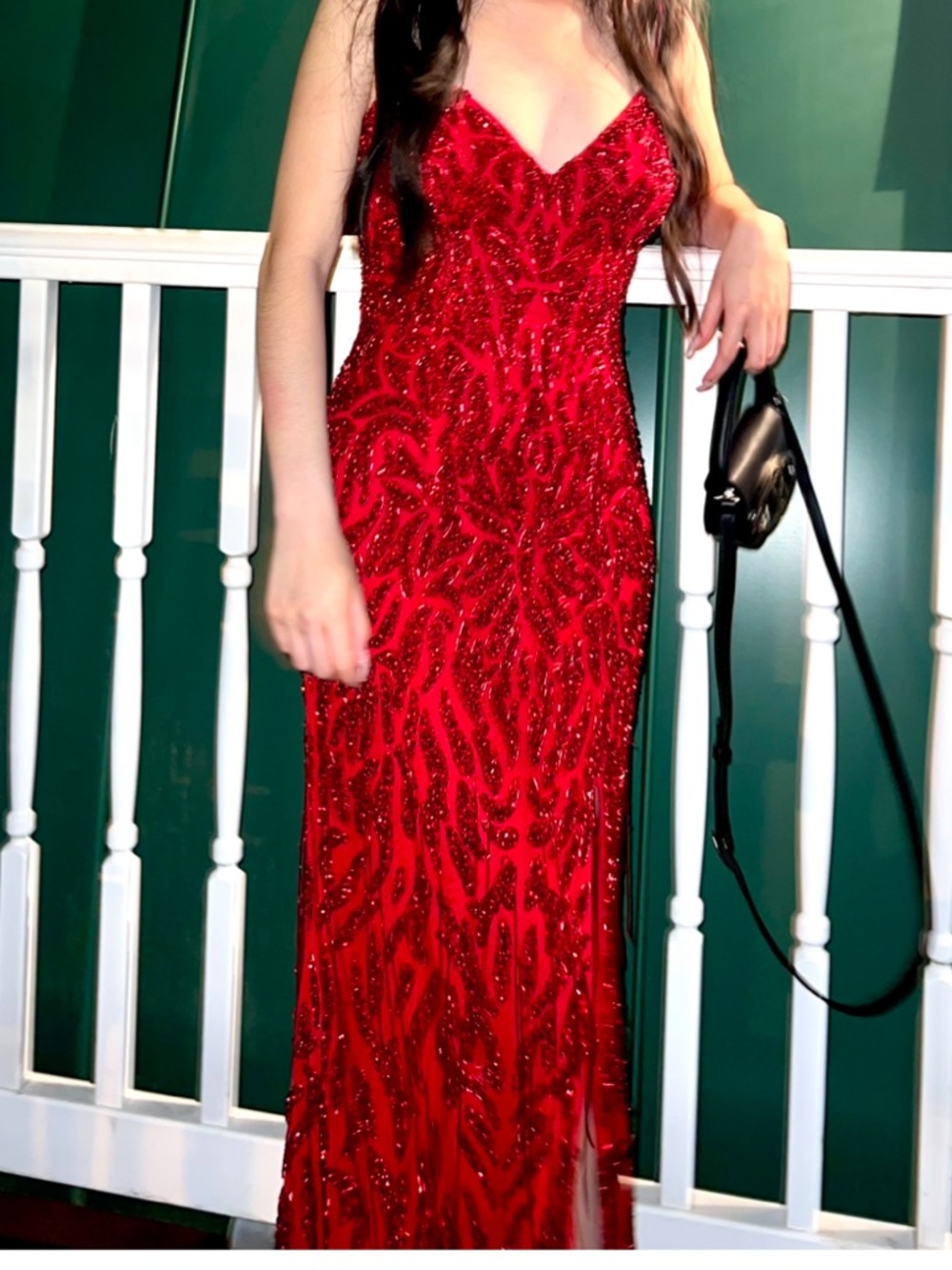 Sherri Hill Red Sequin V-Neck Prom Gown